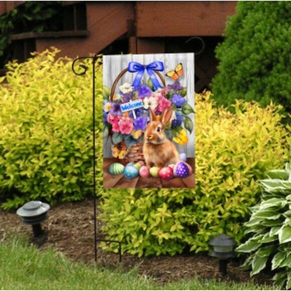 Briarwood Lane Welcome Bunny and Basket Spring Garden Flag New! - Picture 3 of 4